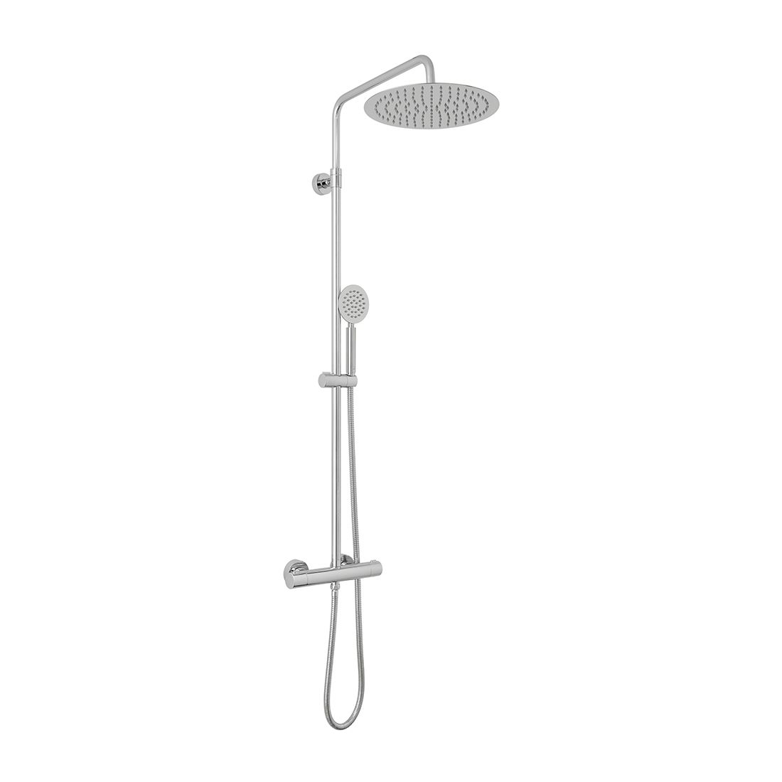 Velo Adjustable Aquablade Round Thermostatic Shower Valve with Integrated Diverter and Rigid Riser with Single Function Aquablade Shower Head and Shower Handset