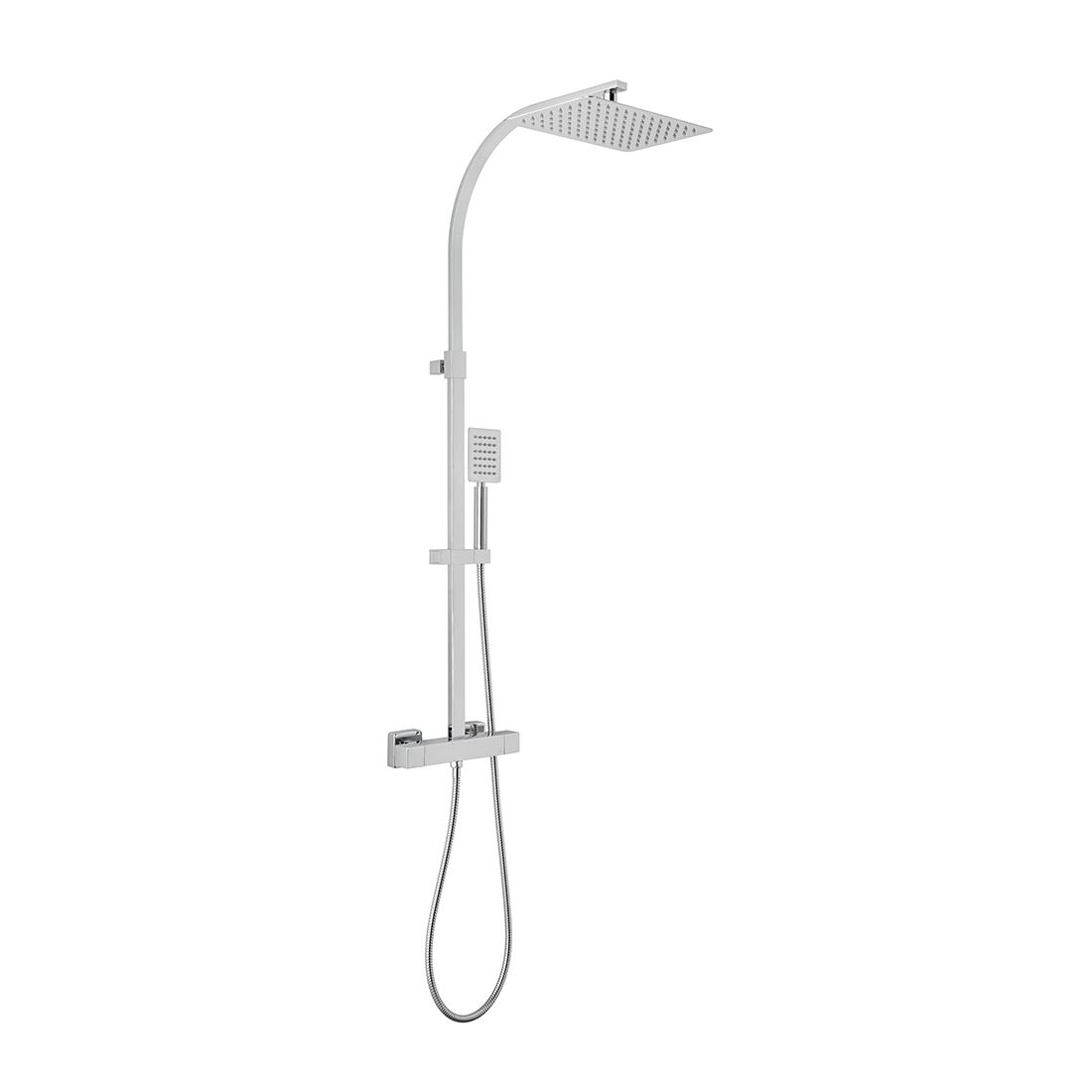 Velo Adjustable Aquablade Square Thermostatic Shower Valve with Integrated Diverter and Rigid Riser with Single Function Aquablade Shower Head and Shower Handset