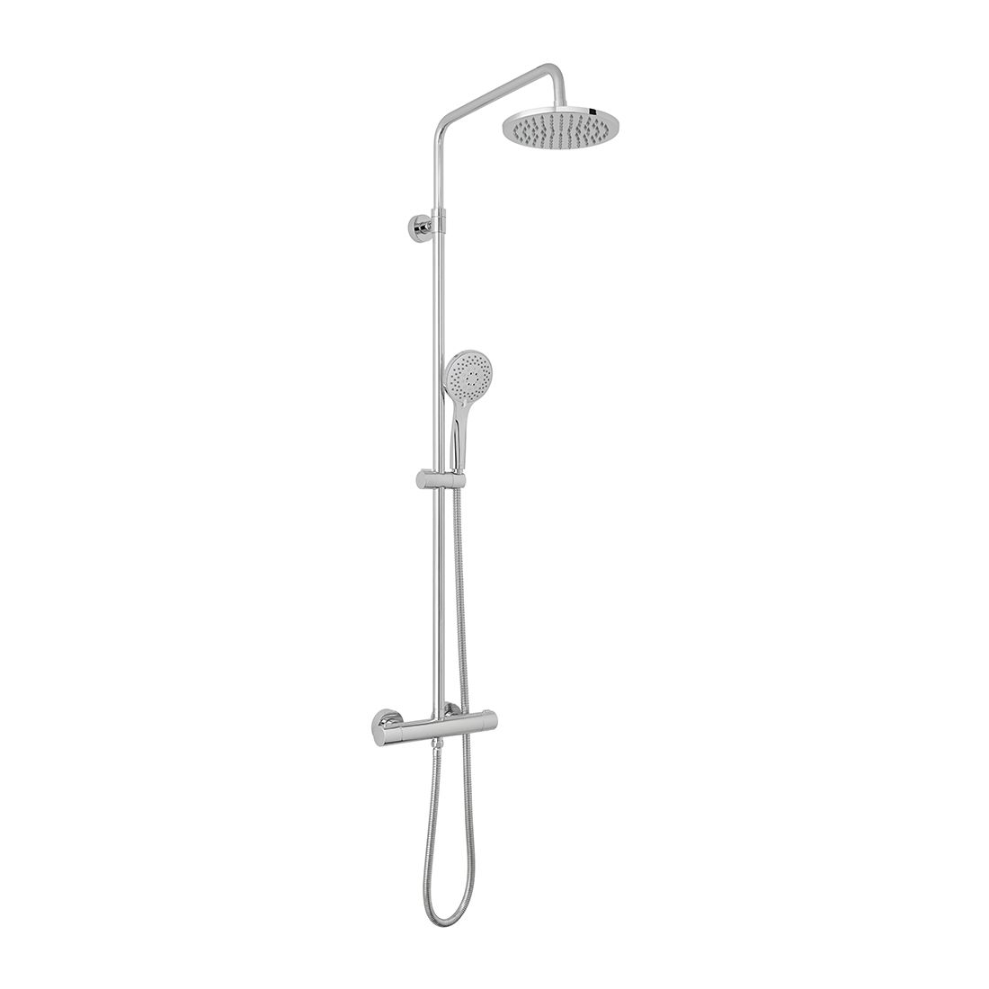 Atmosphere Adjustable Round Thermostatic Shower Valve with Integrated Diverter and Rigid Riser with Single Function Shower Head and 5 Function Shower Handset