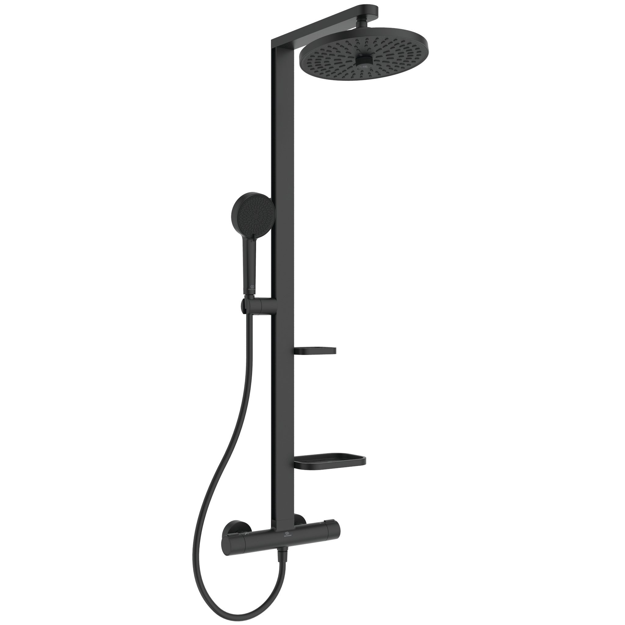 Ceratherm ALU+ Shower System THM Ø260mm 2 function shower head, Ø100mm 2 function handspray, 2 shelves