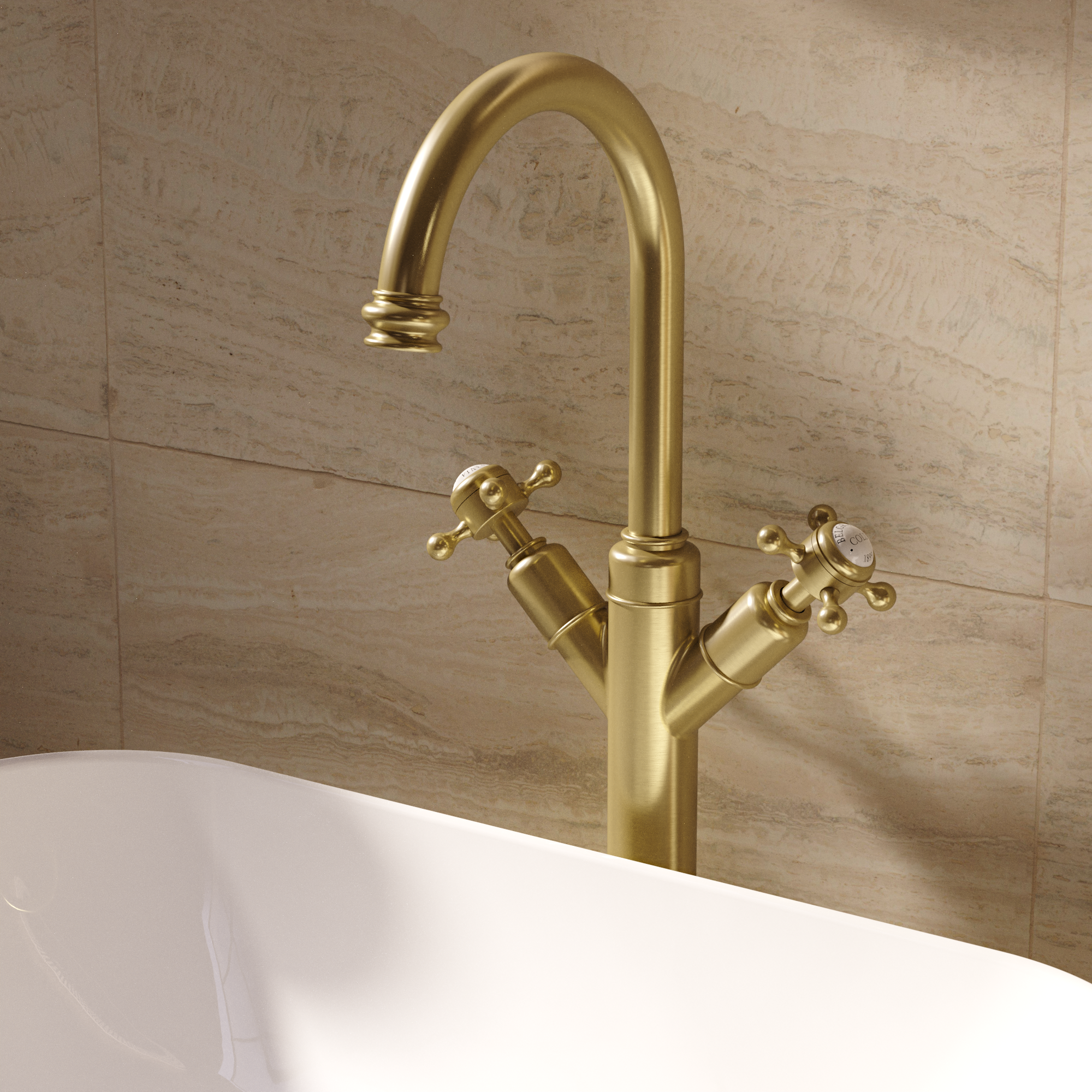 Belgravia Crosshead Tall Basin Mixer Deck Mounted With Pop Up Waste