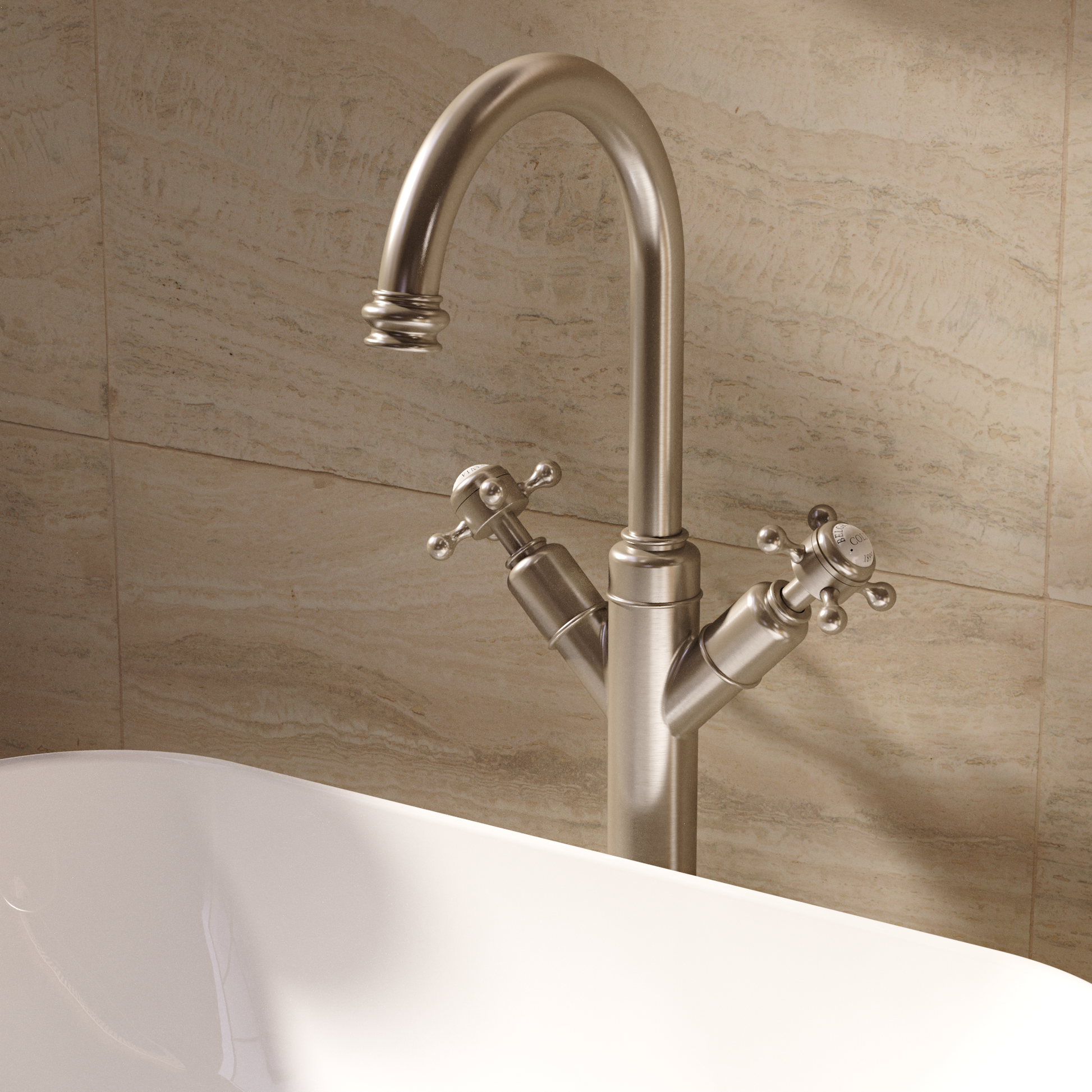 Belgravia Crosshead Tall Basin Mixer Deck Mounted With Pop Up Waste