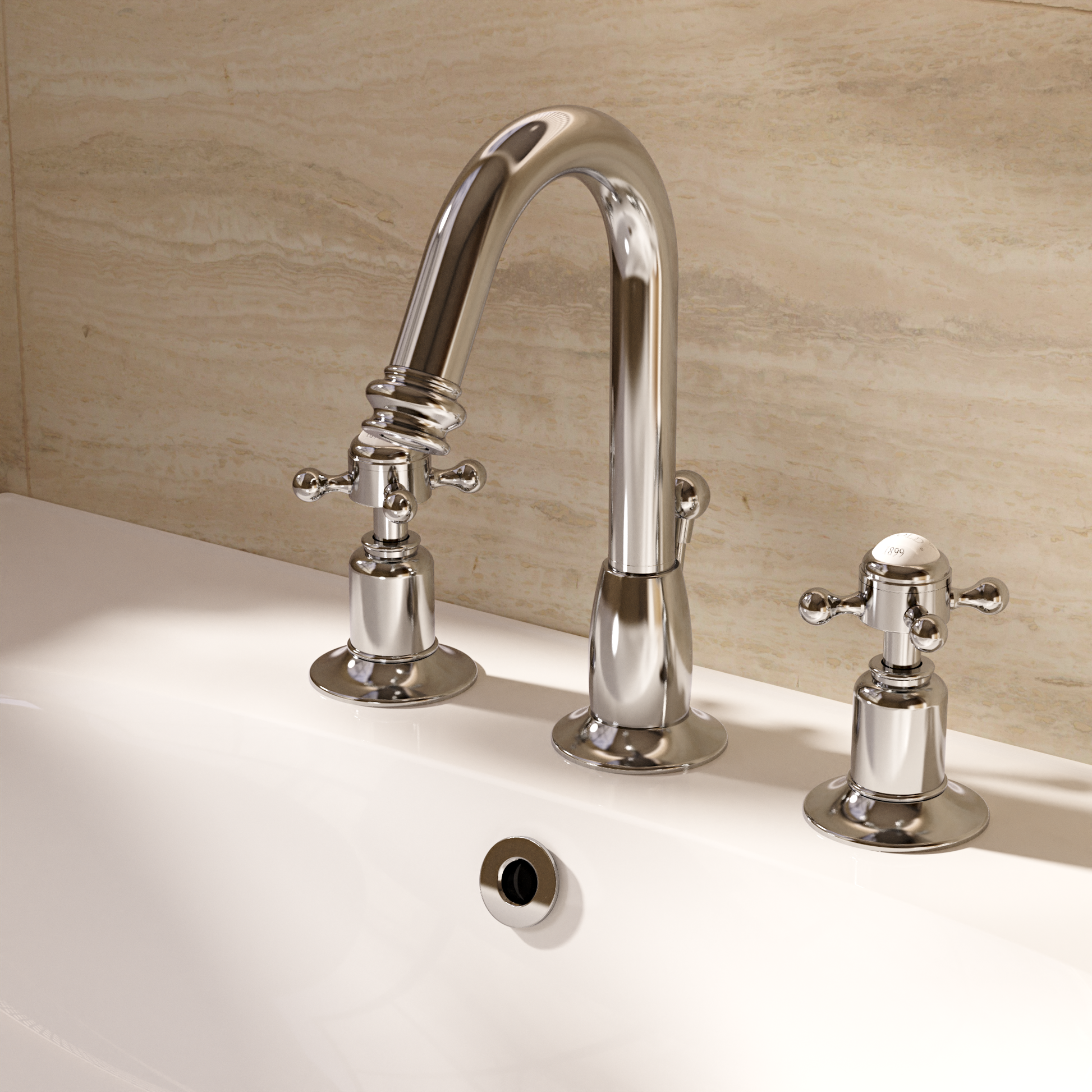 Belgravia Crosshead 3 Tap Hole Basin Tall Mixer with Waste