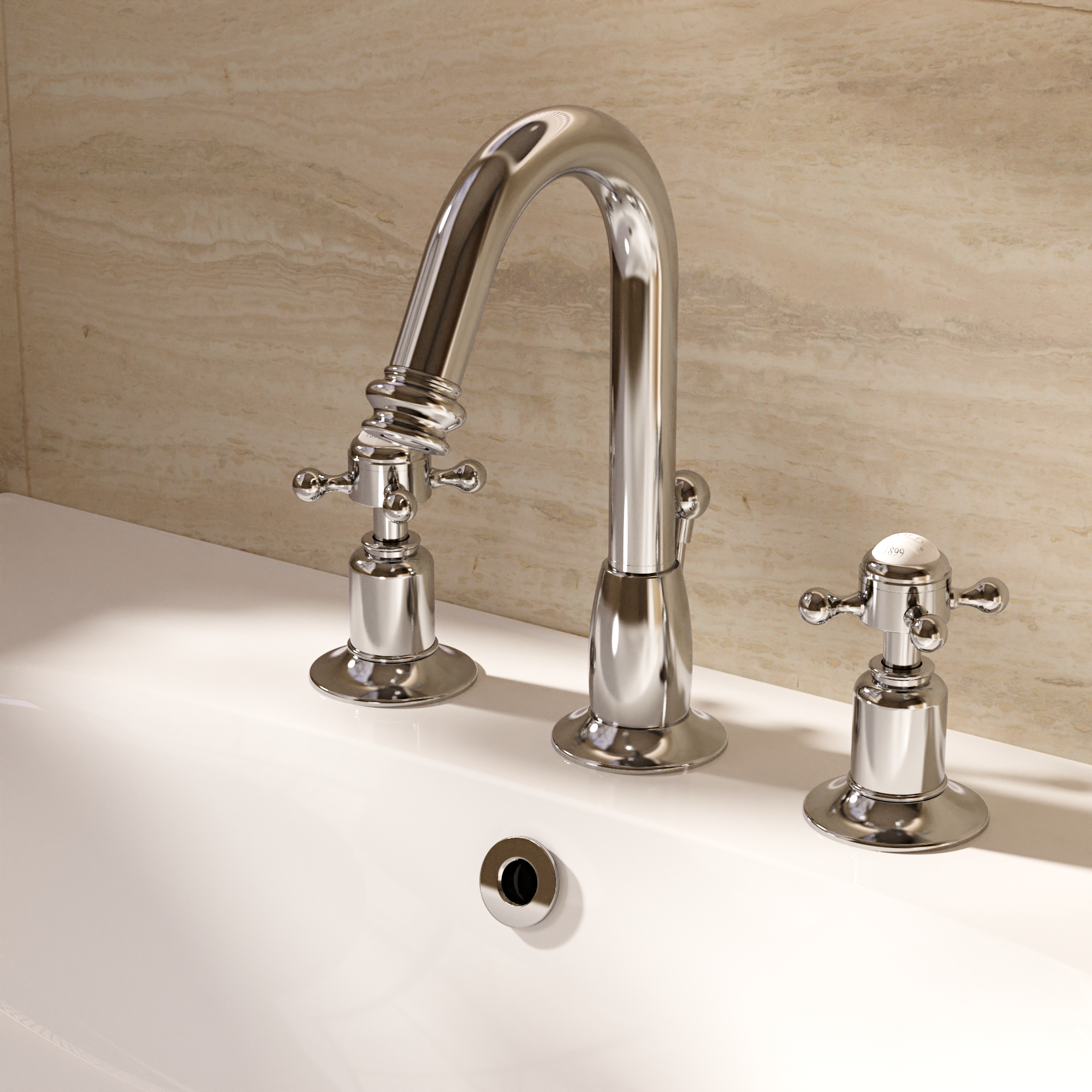Belgravia Crosshead 3 Tap Hole Basin Tall Mixer with Waste