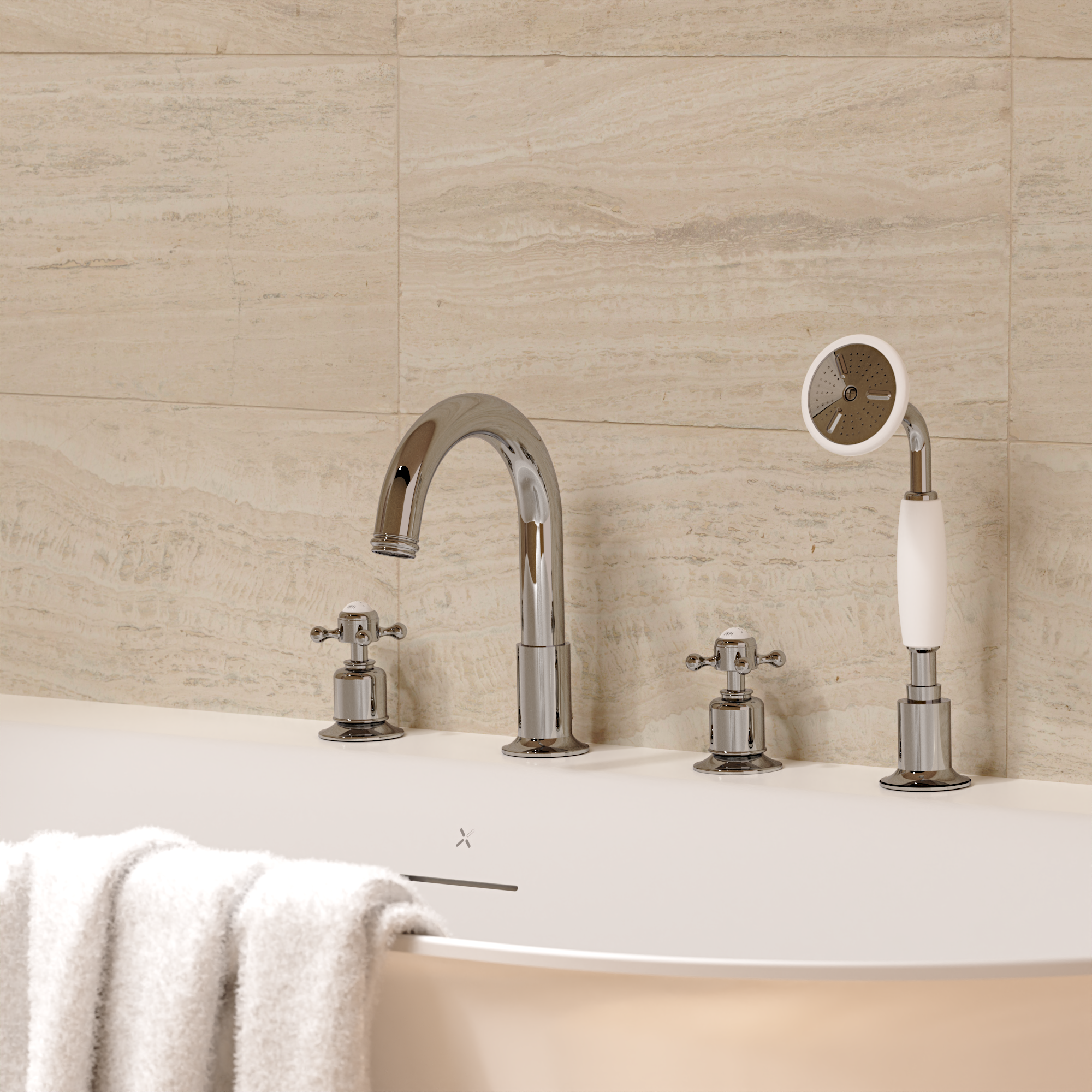 Belgravia Crosshead Bath 4 Hole Set Deck Mounted