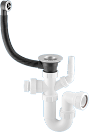 Tubular Sink Trap with Waste and Overflow, Washing Machine Nozzle and 19/23mm Inlet