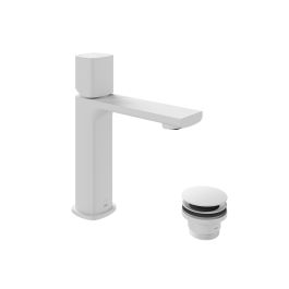 Cameo Leverless Mono Basin Mixer 5 l/min Flow Regulator + Universal Basin Waste Matt White