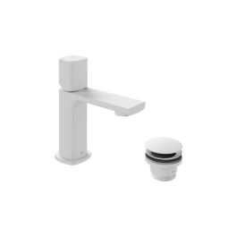 Cameo Leverless Mini Mono Basin Mixer for Low Pressure System + Universal Basin Waste Matt White