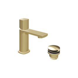 Cameo Leverless Mini Mono Basin Mixer + Universal Basin Waste Satin Brass