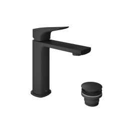 Cameo Lever Mono Basin Mixer for Low Pressure System + Universal Basin Waste Matt Black