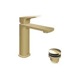 Cameo Lever Mono Basin Mixer for Low Pressure System + Universal Basin Waste Satin Brass