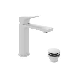 Cameo Lever Mono Basin Mixer 5 l/min Flow Regulator + Universal Basin Waste Matt White