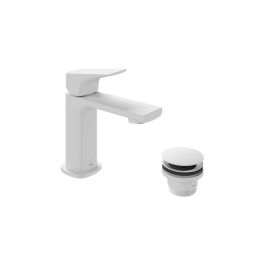 Cameo Lever Mini Mono Basin Mixer for Low Pressure System + Universal Basin Waste Matt White