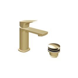 Cameo Lever Mini Mono Basin Mixer for Low Pressure System + Universal Basin Waste Satin Brass