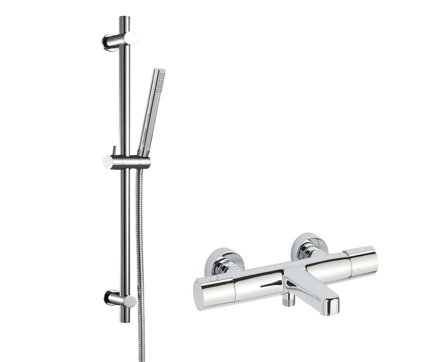 MINIMALIST SLIDE RAIL KIT AND FUSION WALL MOUNTED (WITH FLANGES) THERMOSTATIC BAR SHOWER MIXER WITHOUT KIT - CHROME