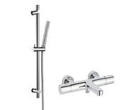 MINIMALIST SLIDE RAIL KIT AND FUSION WALL MOUNTED (WITH FLANGES) THERMOSTATIC BAR SHOWER MIXER WITHOUT KIT - CHROME
