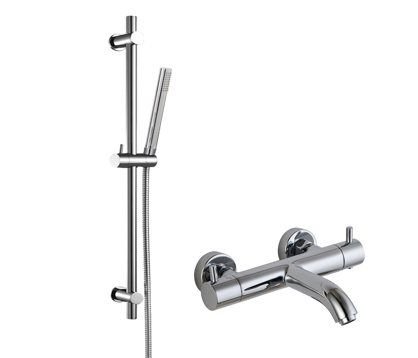 MINIMALIST SLIDE RAIL KIT AND THERMOSTATIC WALL MOUNTED BATH AND SHOWER MIXER - CHROME