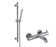 MINIMALIST SLIDE RAIL KIT AND THERMOSTATIC WALL MOUNTED BATH AND SHOWER MIXER - CHROME