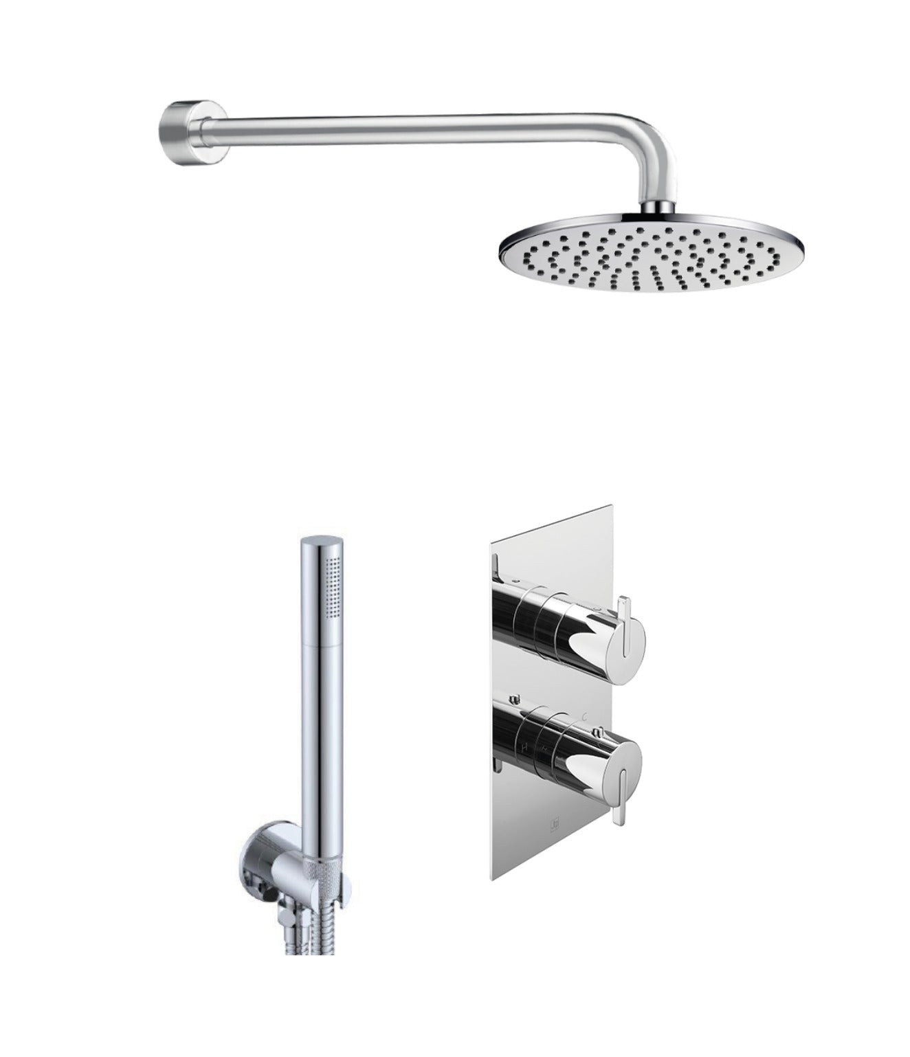 KIO 2 OUTLET SHOWER VALVE, ARM 300MM, OVERHEAD SHOWER 200MM, WATER OUTLET AND HOLDER