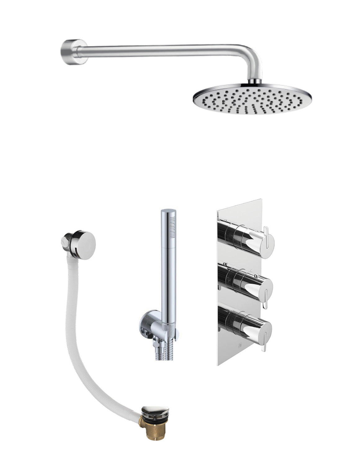 KIO 2 OUTLET SHOWER VALVE, ARM 300MM, OVERHEAD SHOWER 200MM, WATER OUTLET AND HOLDER, EXOFIL CLICK CLACK