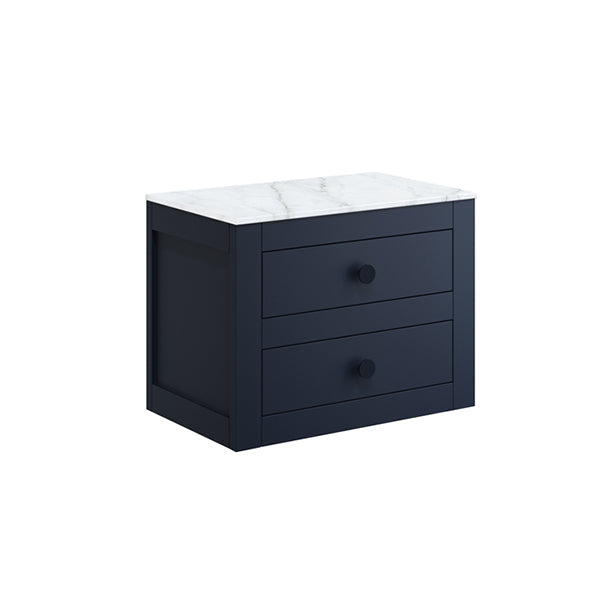 Crosswater Canvass 600 Double Drawer Unit Indigo Blue with Carrara Marble Effect Worktop