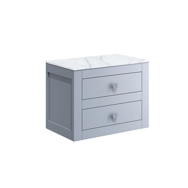 Crosswater Canvass 600 Double Drawer Unit Storm Grey with Carrara Marble Effect Worktop