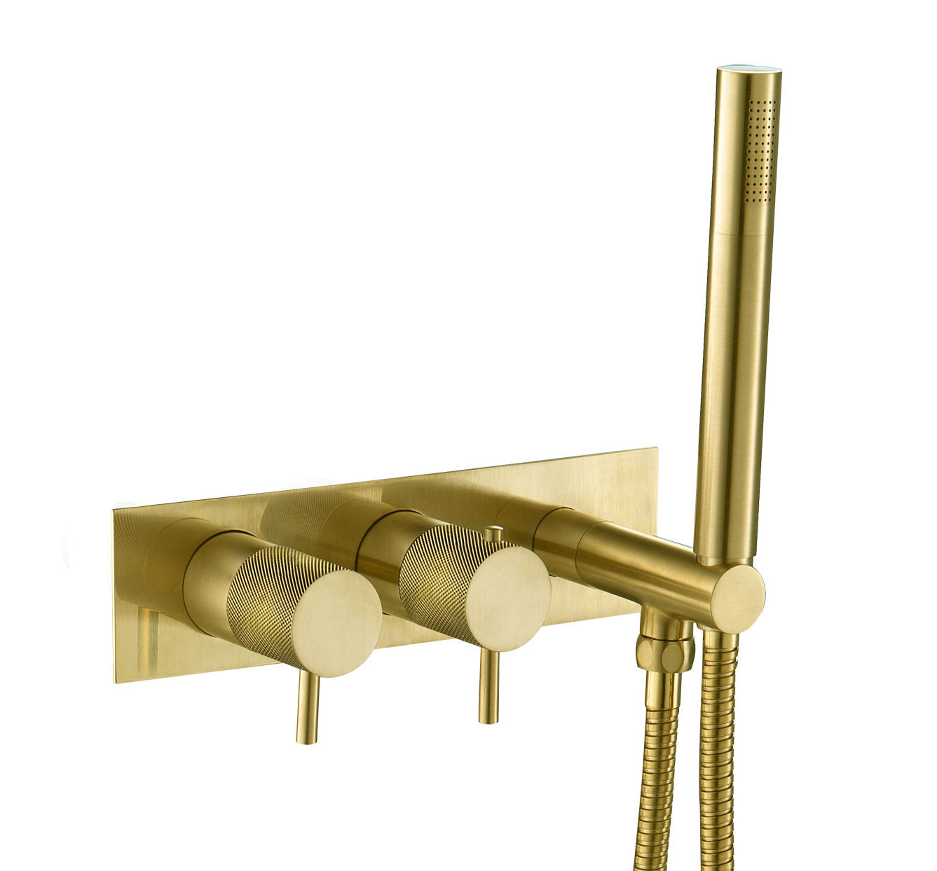 VOS THERMOSTATIC CONCEALED 2 OUTLET SHOWER VALVE WITH ATTACHED HANDSET DESIGNER HANDLE