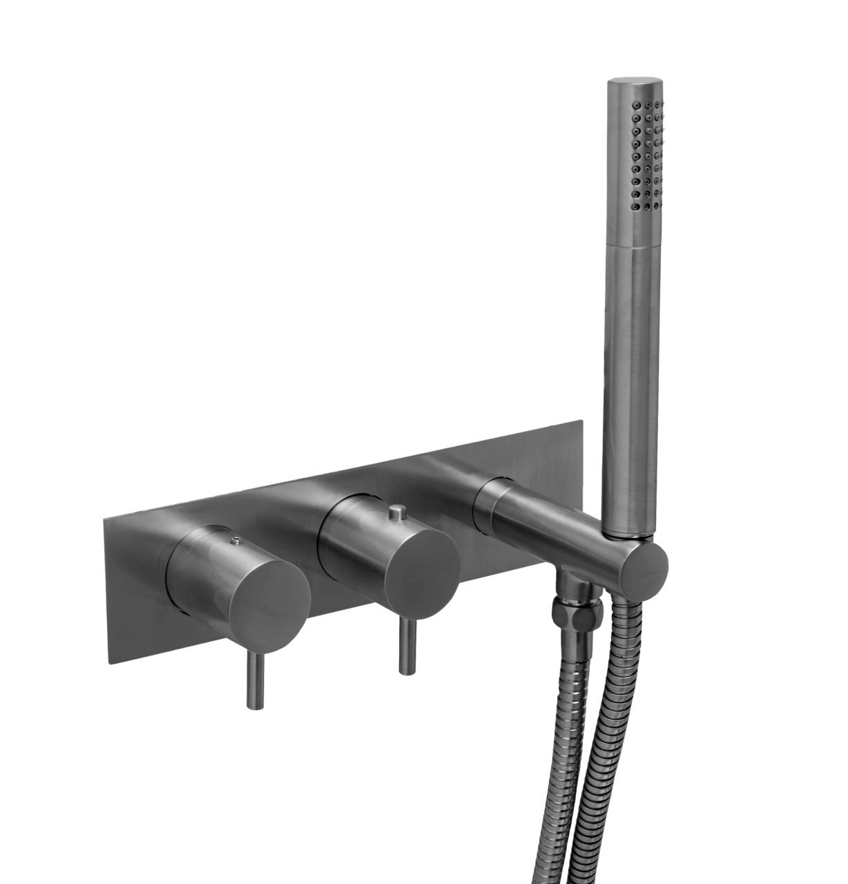 VOS THERMOSTATIC CONCEALED 2 OUTLET SHOWER VALVE WITH ATTACHED HANDSET DESIGNER HANDLE
