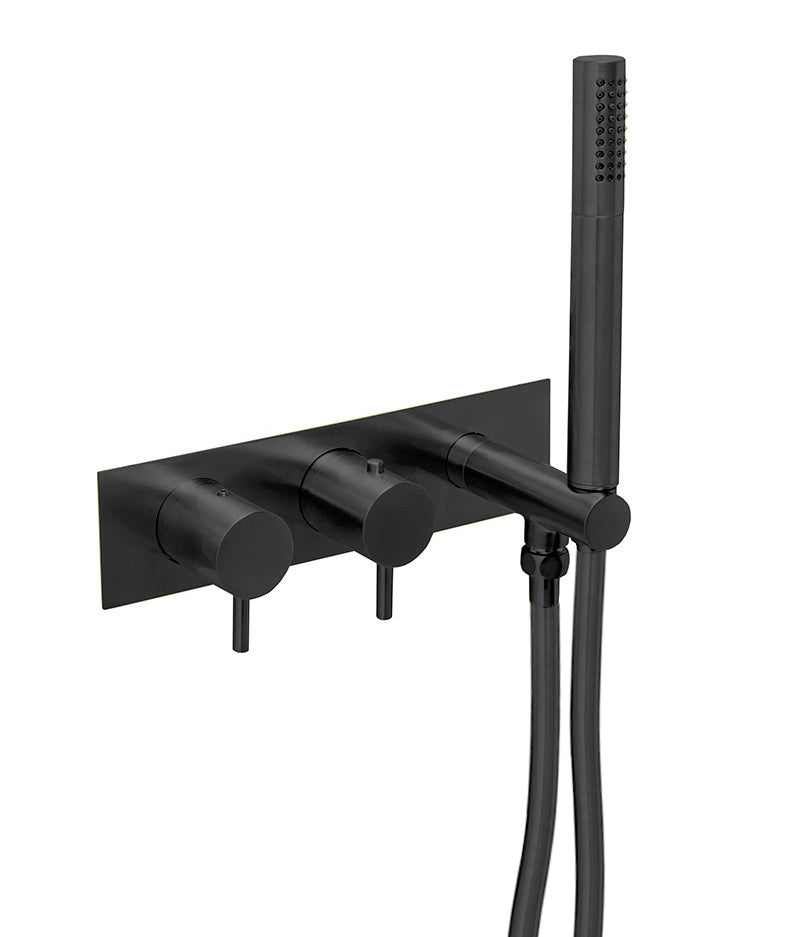 VOS THERMOSTATIC CONCEALED 2 OUTLET SHOWER VALVE WITH ATTACHED HANDSET DESIGNER HANDLE