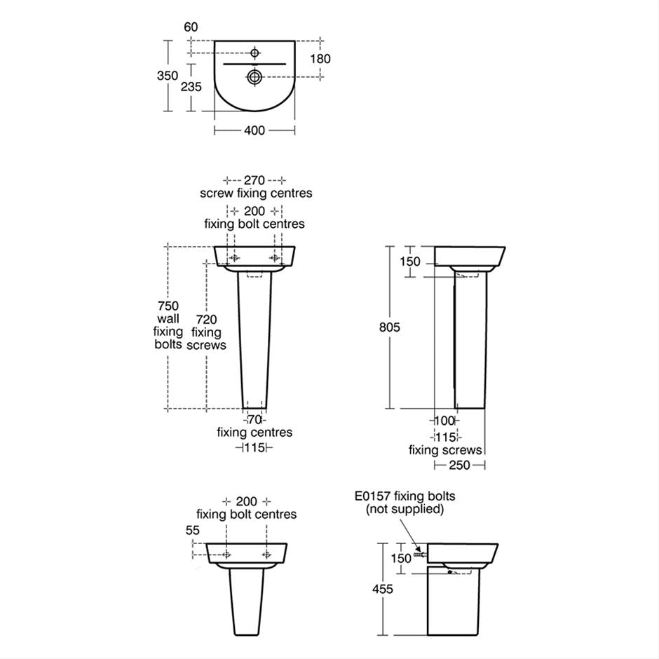 Connect Air Arc 40cm handrinse basin, one taphole