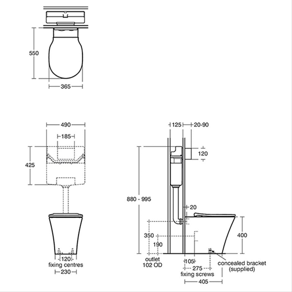Connect Air back-to wall bowl with Aquablade technology - horizontal outlet