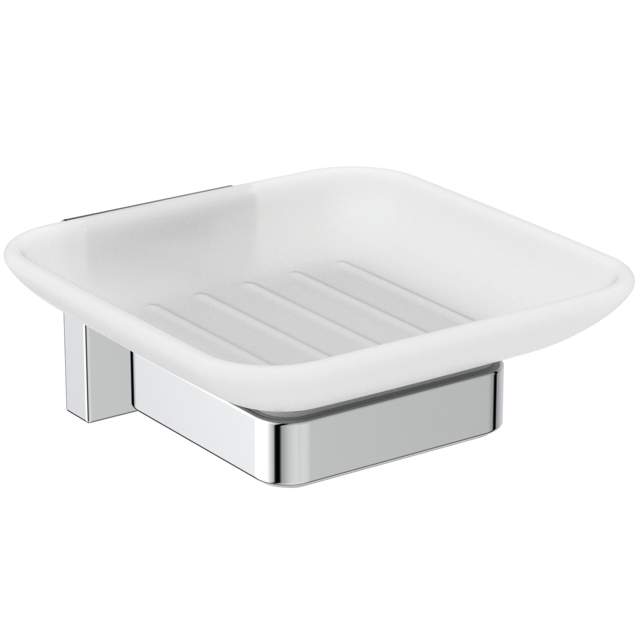 IOM Square soap dish and holder - frosted glass/chrome