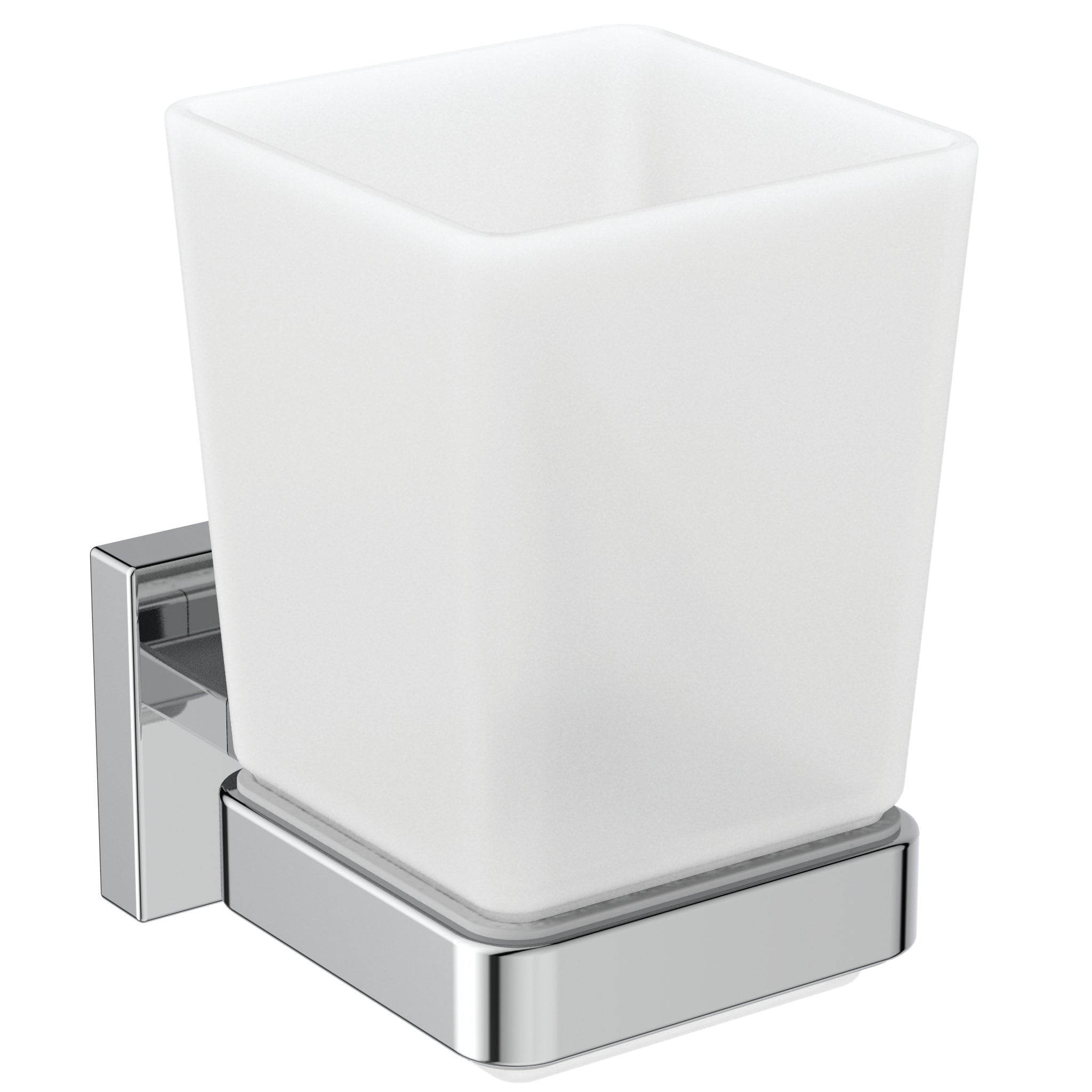 IOM Square tumbler and holder - frosted glass/chrome
