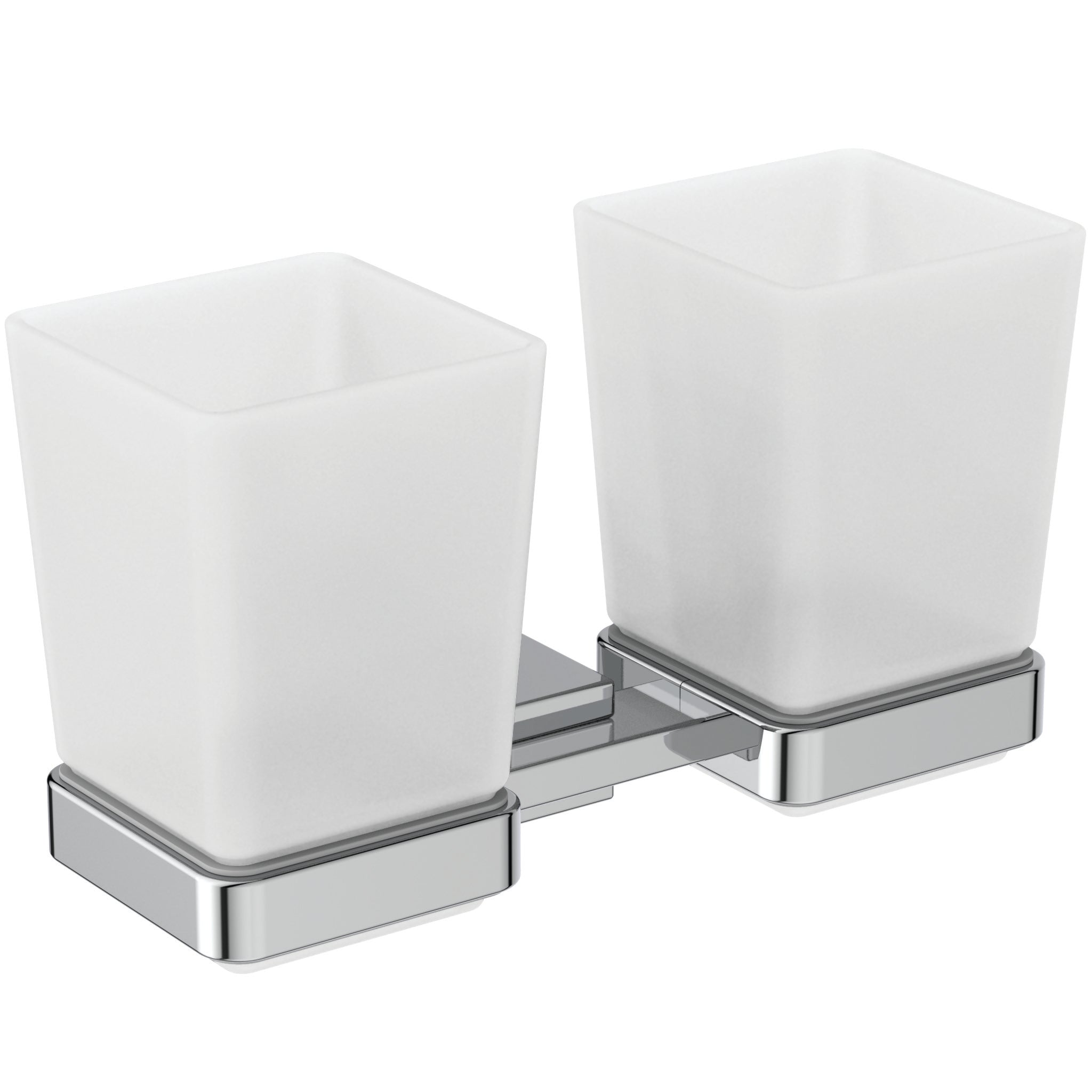 IOM Square double tumbler and holder - frosted glass/chrome