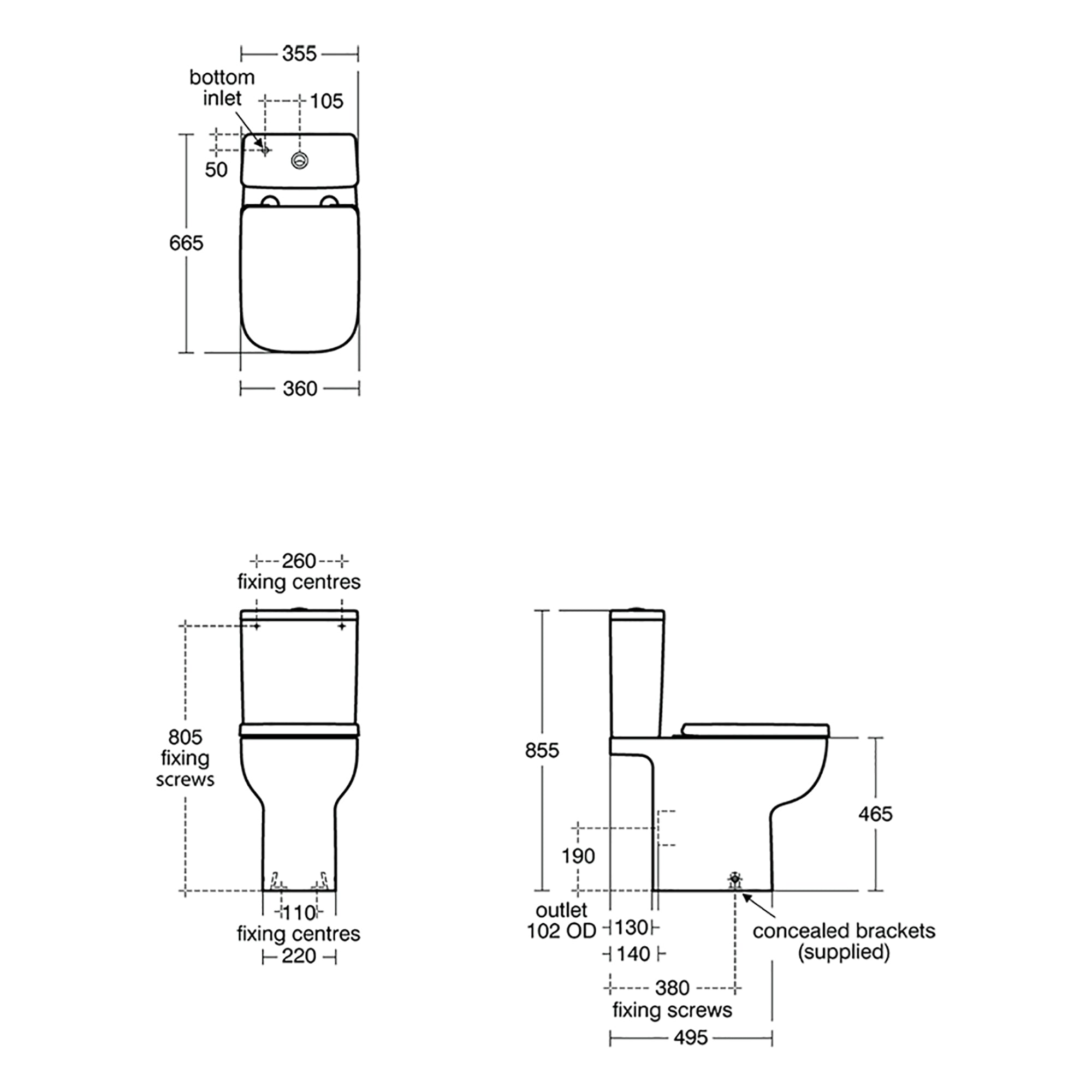 i.life A close coupled comfort height wc bowl with horizontal outlet and rimls+ technology