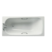 Simplicity standard gauge steel bath with chrome plated grips, anti slip and two tapholes