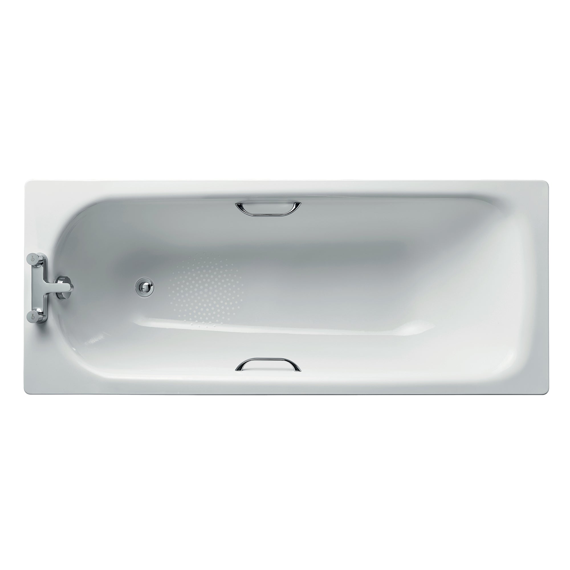 Simplicity 170 x 70cm water saving standard gauge steel bath with chrome plated grips, anti slip and two tapholes, 130 litres