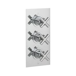 DX Elements 2 Outlet 3 Handle Concealed Thermostatic Valve Rectaungular Packplate Chrome