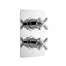 DX Elements 2 Outlet 2 Handle Concealed Thermostatic Valve Soft Square Backplate Chrome