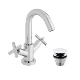 Elements Mono Basin Mixer Deck Mounted Smooth Bodied with Universal Waste and Honeycomb Flow Regulator Chrome