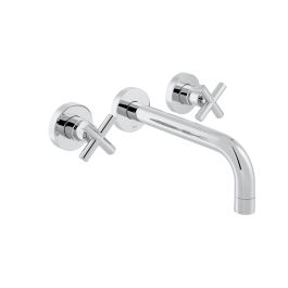 Elements 3 Hole Basin Mixer with 200mm Spout Wall Mounted with Honeycomb Flow Regulator Chrome