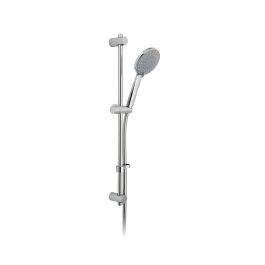 Evolve Slide Rail Shower Kit with Round 4 Function Rub-Clean Shower Handset with Pause Function, 680mm Slide Rail and 150cm Smoothflex Anti-Twist Silver Shower Hose Chrome