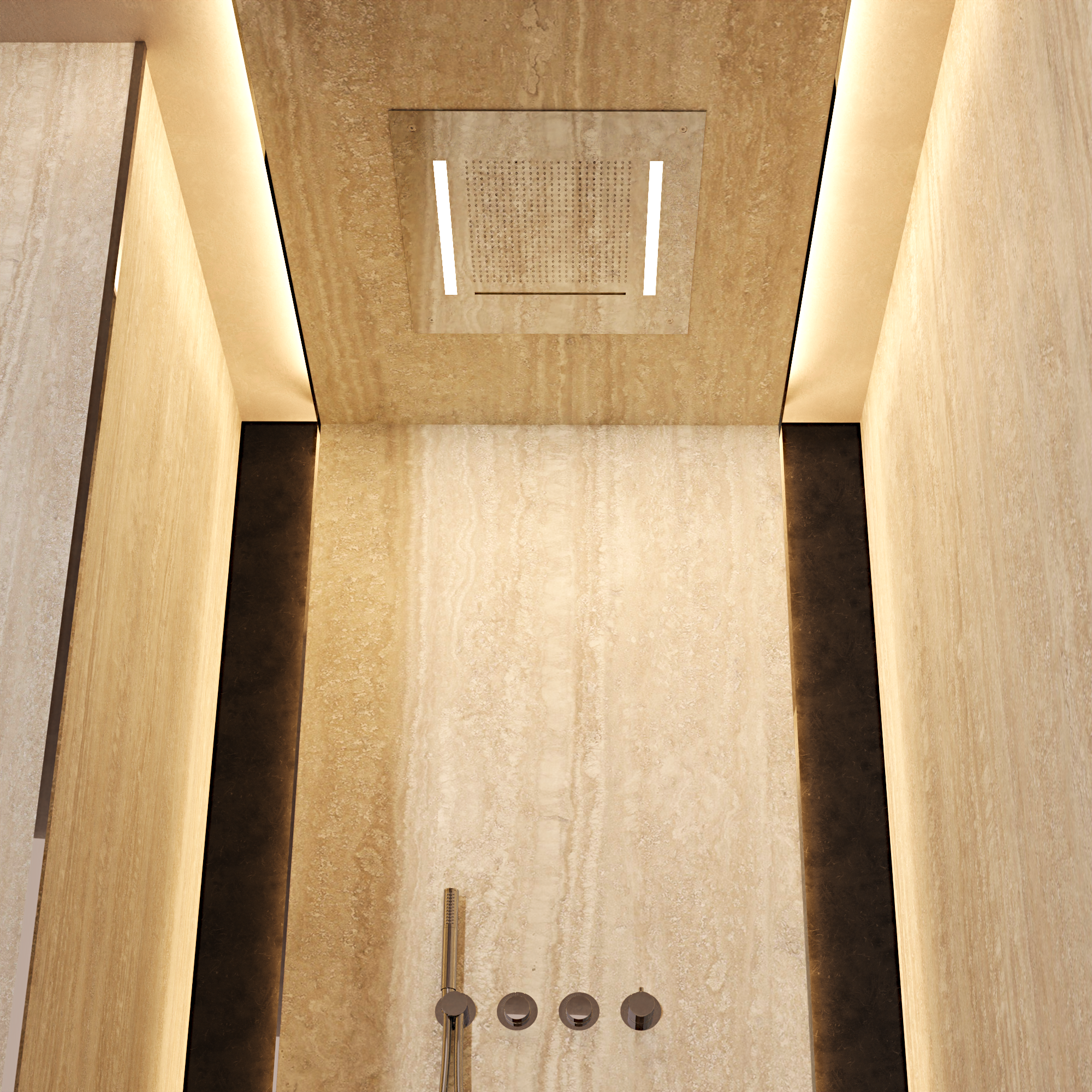 Tranquil Recessed Shower Head with Waterfall & Chromotherapy 500mm