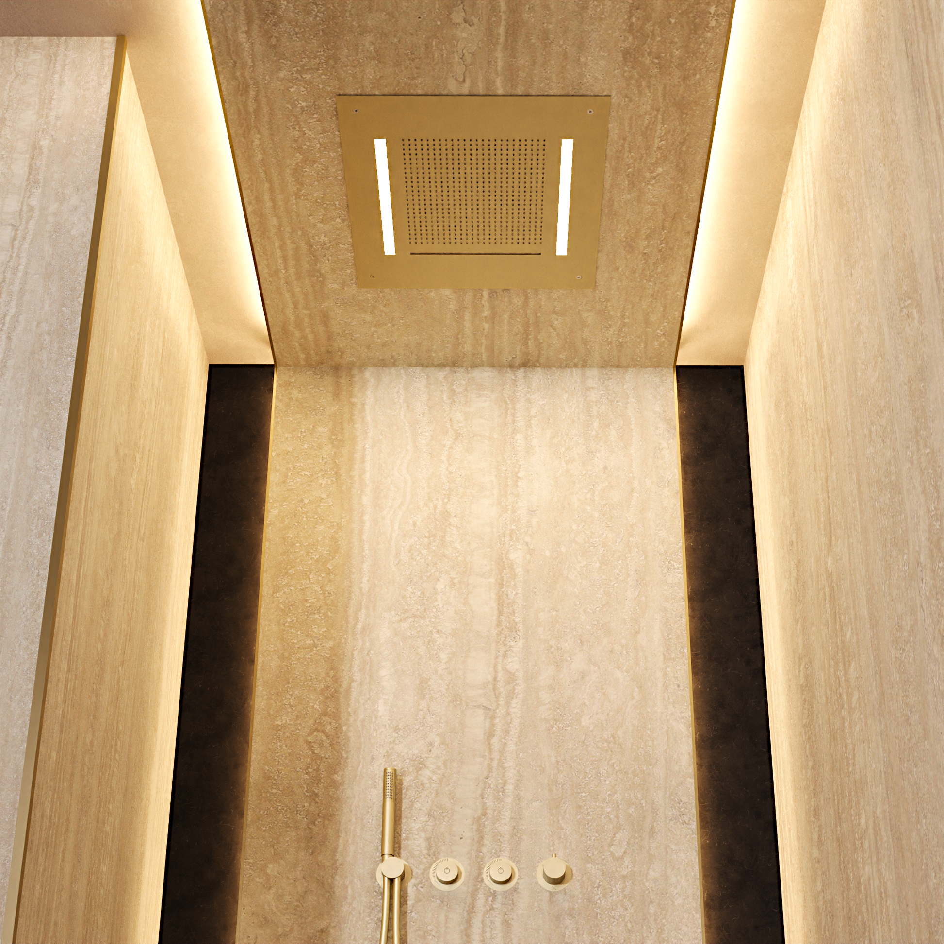 Tranquil Recessed Shower Head with Waterfall & Chromotherapy 500mm