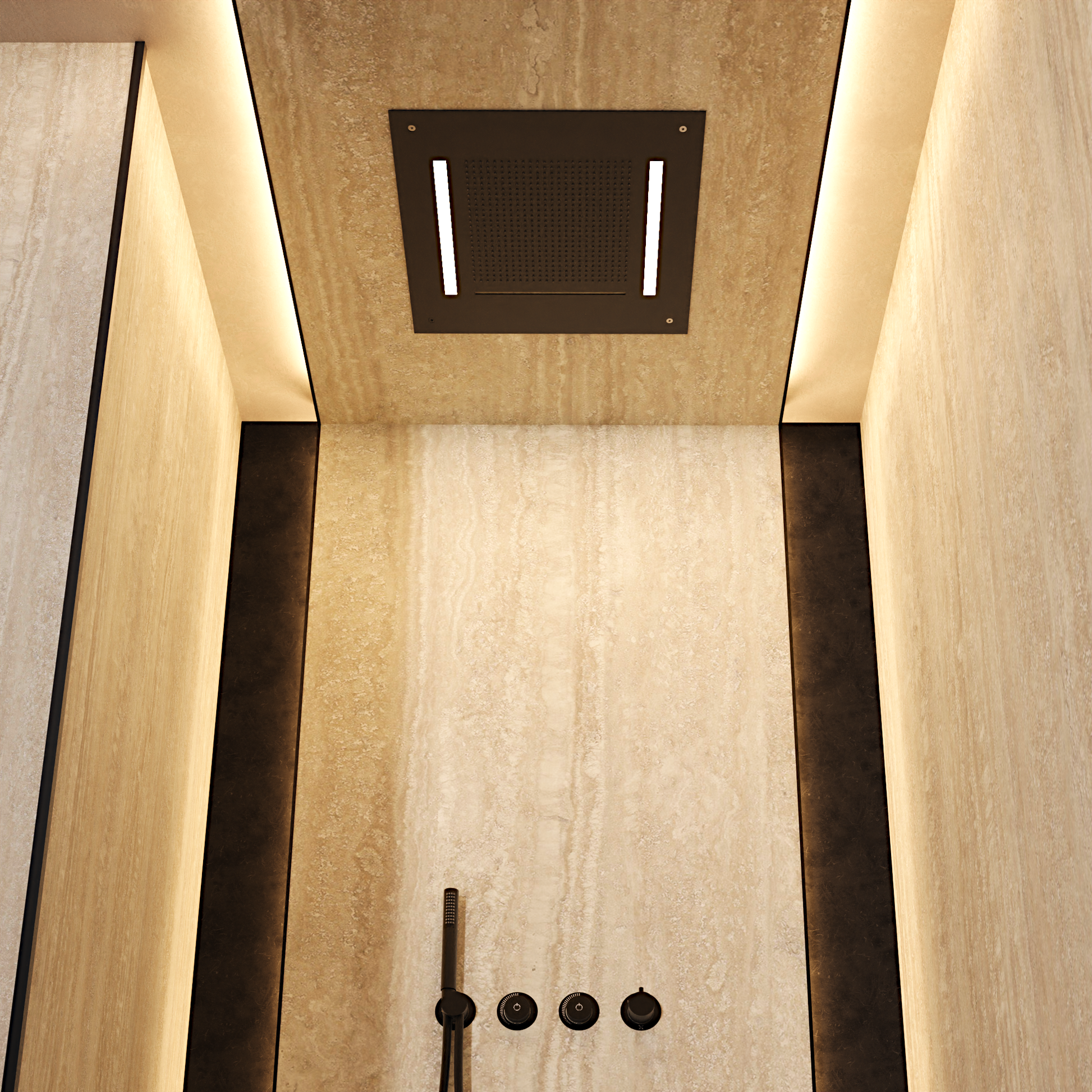 Tranquil Recessed Shower Head with Waterfall & Chromotherapy 500mm