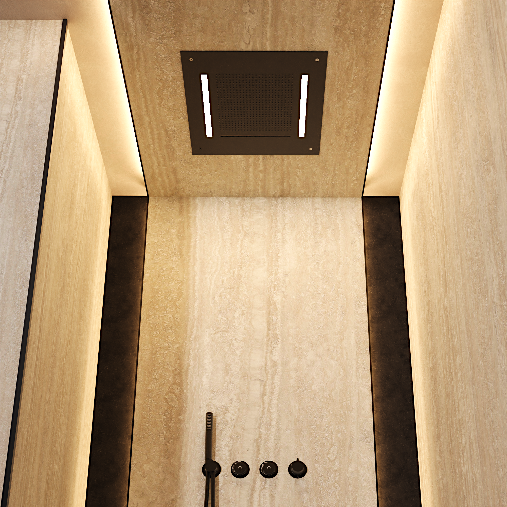 Tranquil Recessed Shower Head with Waterfall & Chromotherapy 500mm