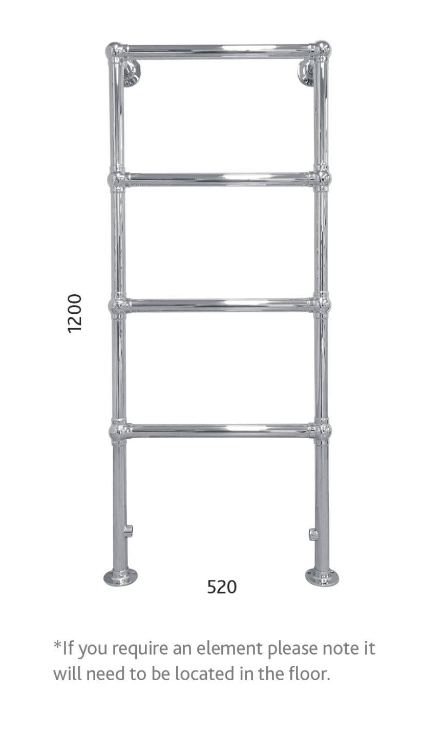 Fletching Floor To Wall Flat Fronted Towel Rail 1200x520mm