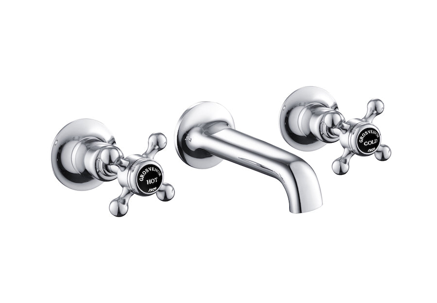 GROSVENOR 3 HOLE WALL MOUNTED BASIN MIXER, BLACK INDICES