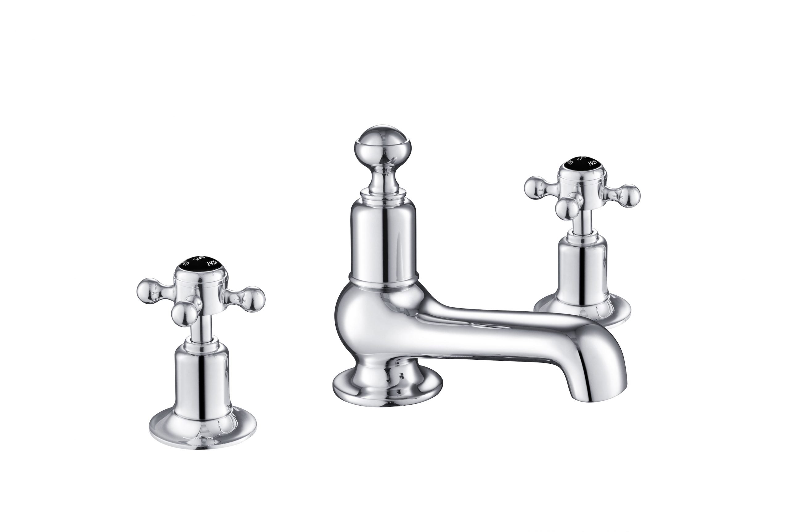 GROSVENOR 3 HOLE DECK MOUNTED BASIN MIXER, BLACK INDICES