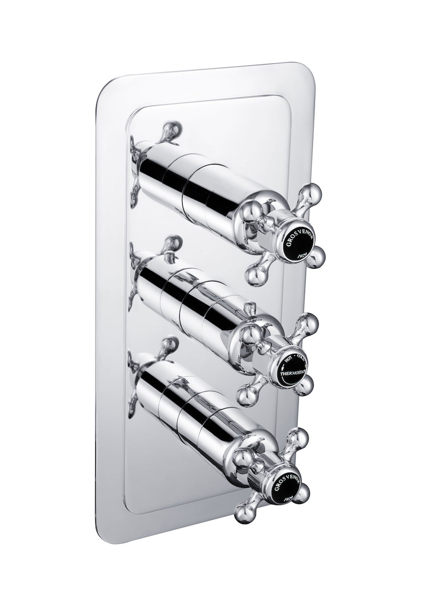 GROSVENOR THERMOSTATIC CONCEALED 3 OUTLET SHOWER VALVE VERTICAL, BLACK INDICES